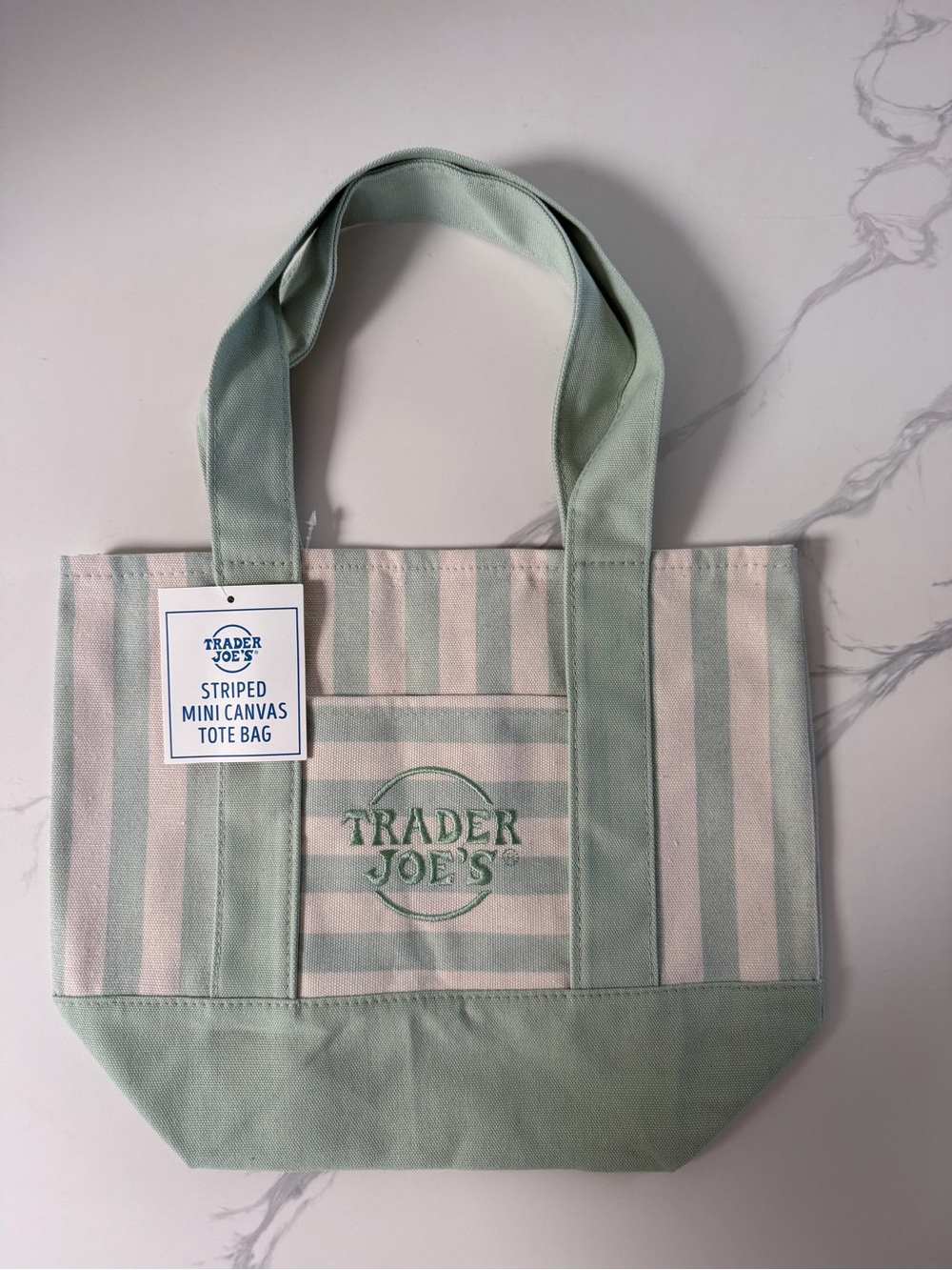 Striped Mini Trader Joe’s Tote Bag in Mint Green